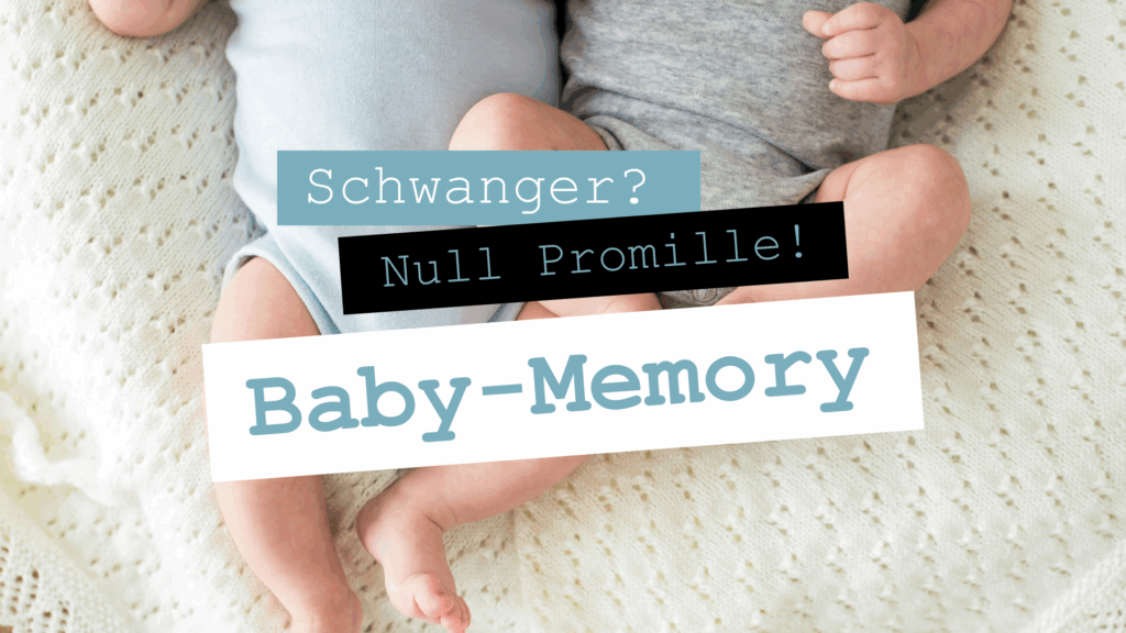 Titel "Schwanger Null Promille Baby-Memory" mit einem Bild von vier Babyfüßen im Hintergrund